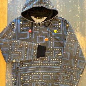 Pac Man Full Zip Gray Hoodie. Mens size Large. Like new condition. Never worn.